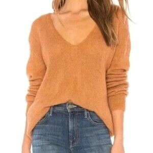 Free People Gossamer M Alpaca Wool Blend V-Neck Oversized Sweater Peru Neutral